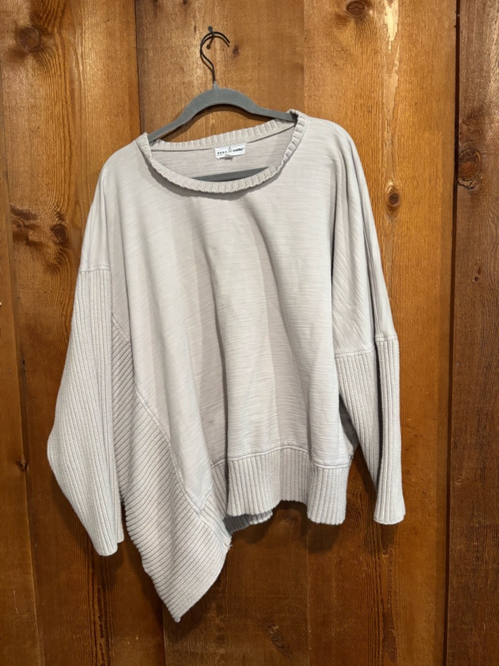 Neon Buddha 3X Asymmetrical Cotton Sweater Pullover Light Grey Lagenlook